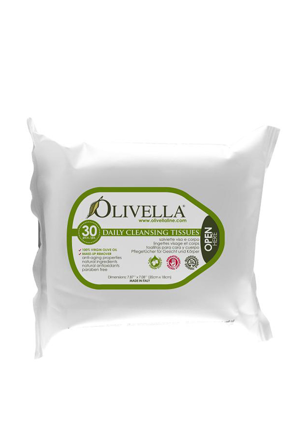 Очищающие салфетки 2в1 для лица и тела универсальные (30 шт.) Olivella (185402129)