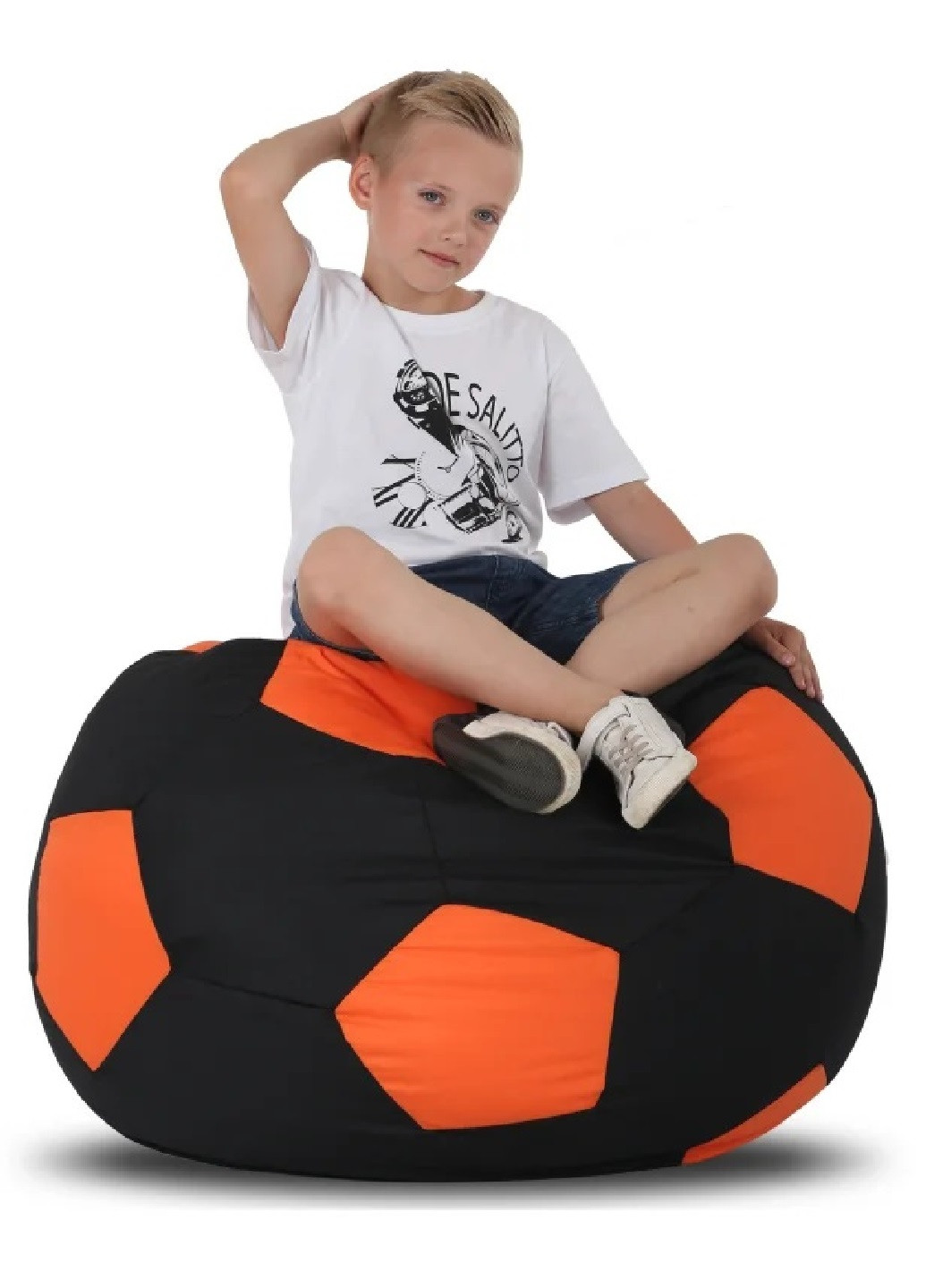 Безкаркасне крісло мішок футбольний м'яч 70х70 см (31236-Нов) Чорний з помаранчевим Francesco Marconi (251125738)