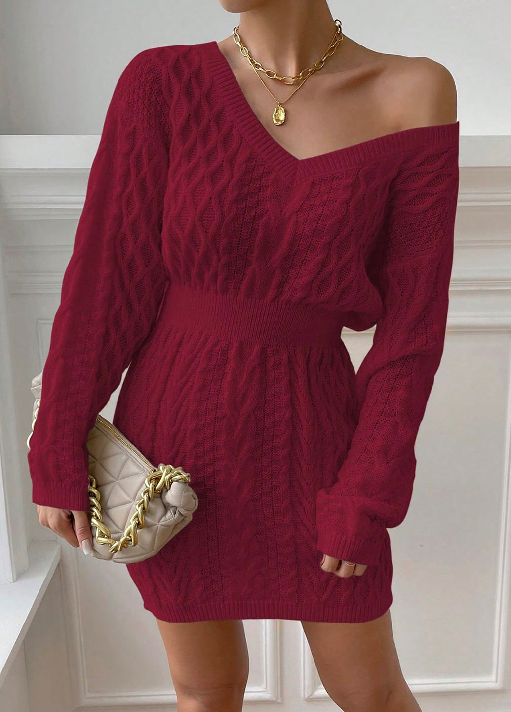 Бордова кежуал сукня SHEIN однотонна