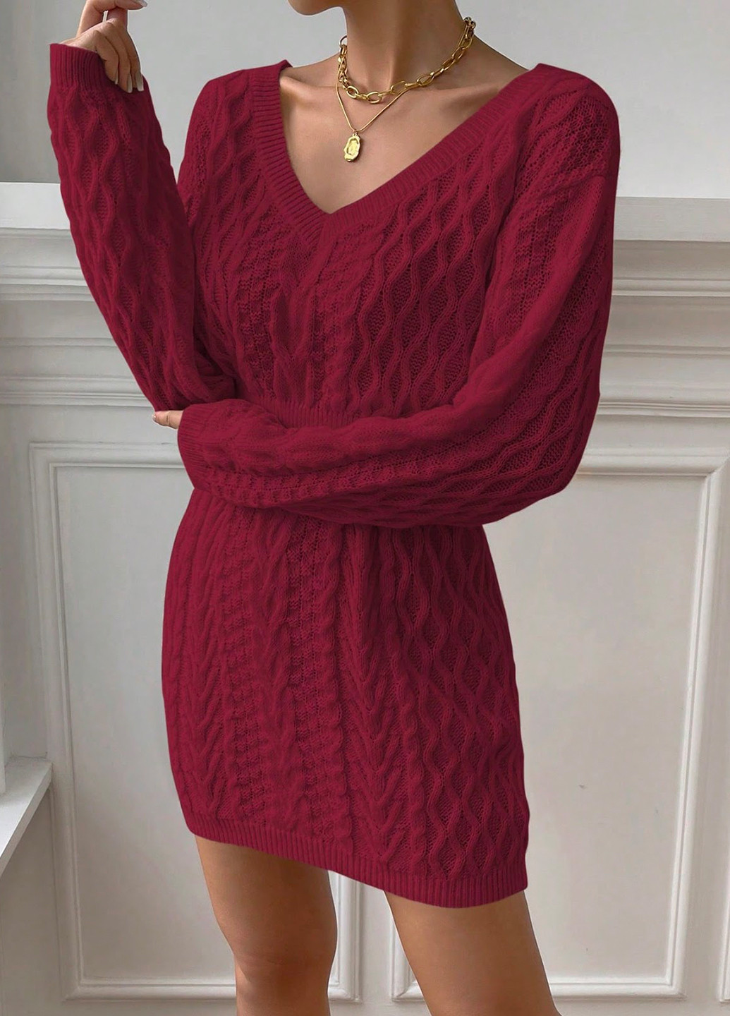 Бордова кежуал сукня SHEIN однотонна