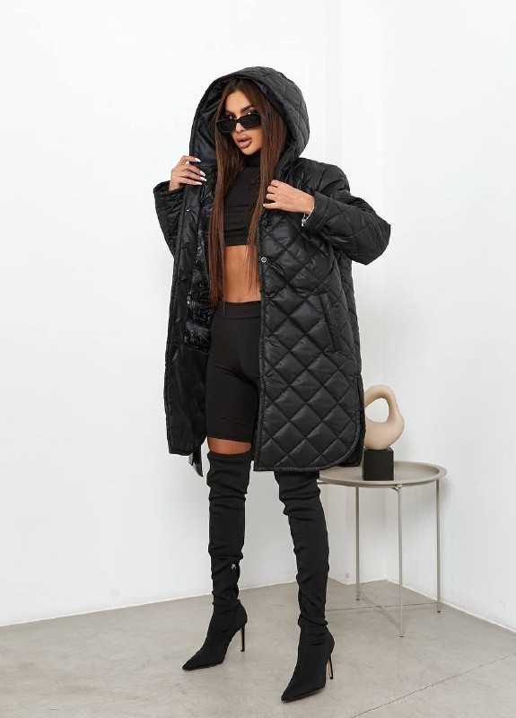 Чорна зимня жіноче пальто Hand Made