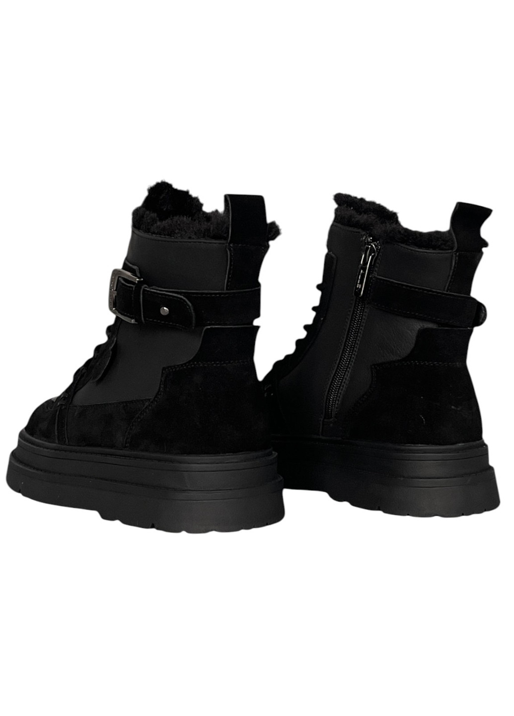 Зимние ботинки ALLSY со шнуровкой, с пряжкой, с мехом из натуральной замши