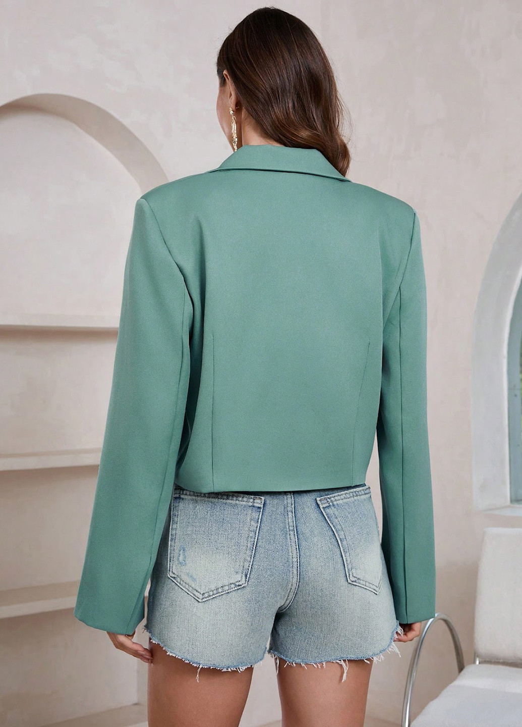Зеленый женский жакет SHEIN однотонный - демисезонный