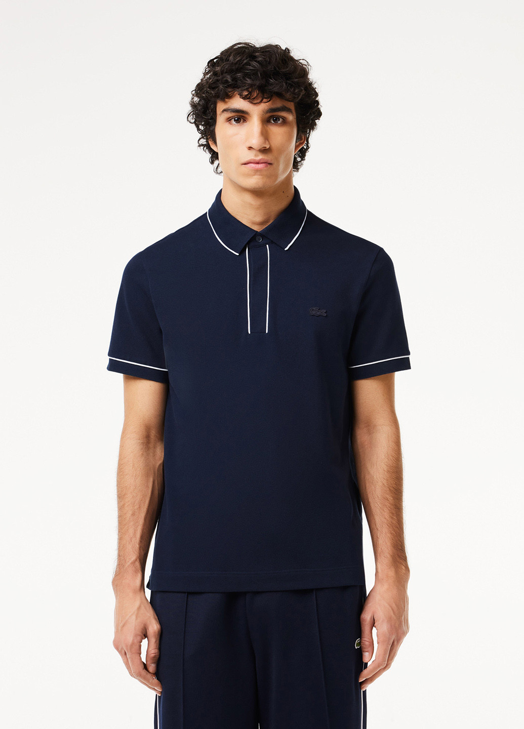 Темно-синяя футболка-поло для мужчин Lacoste однотонная