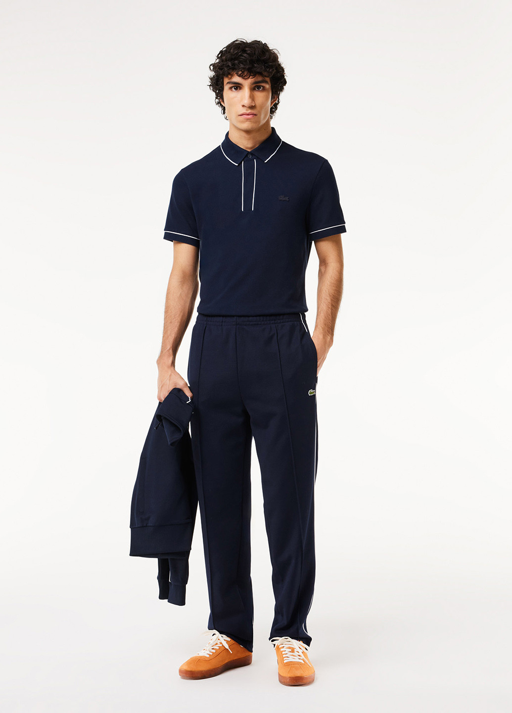 Темно-синяя футболка-поло для мужчин Lacoste однотонная