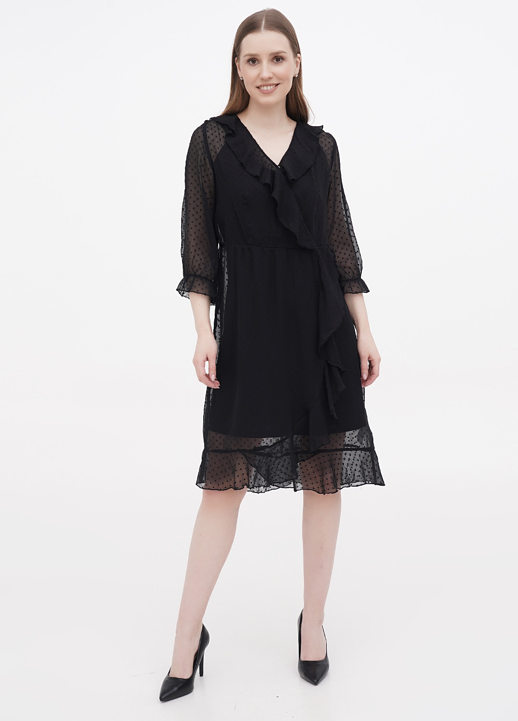 Чорна кежуал сукня на запах Fair Lady однотонна