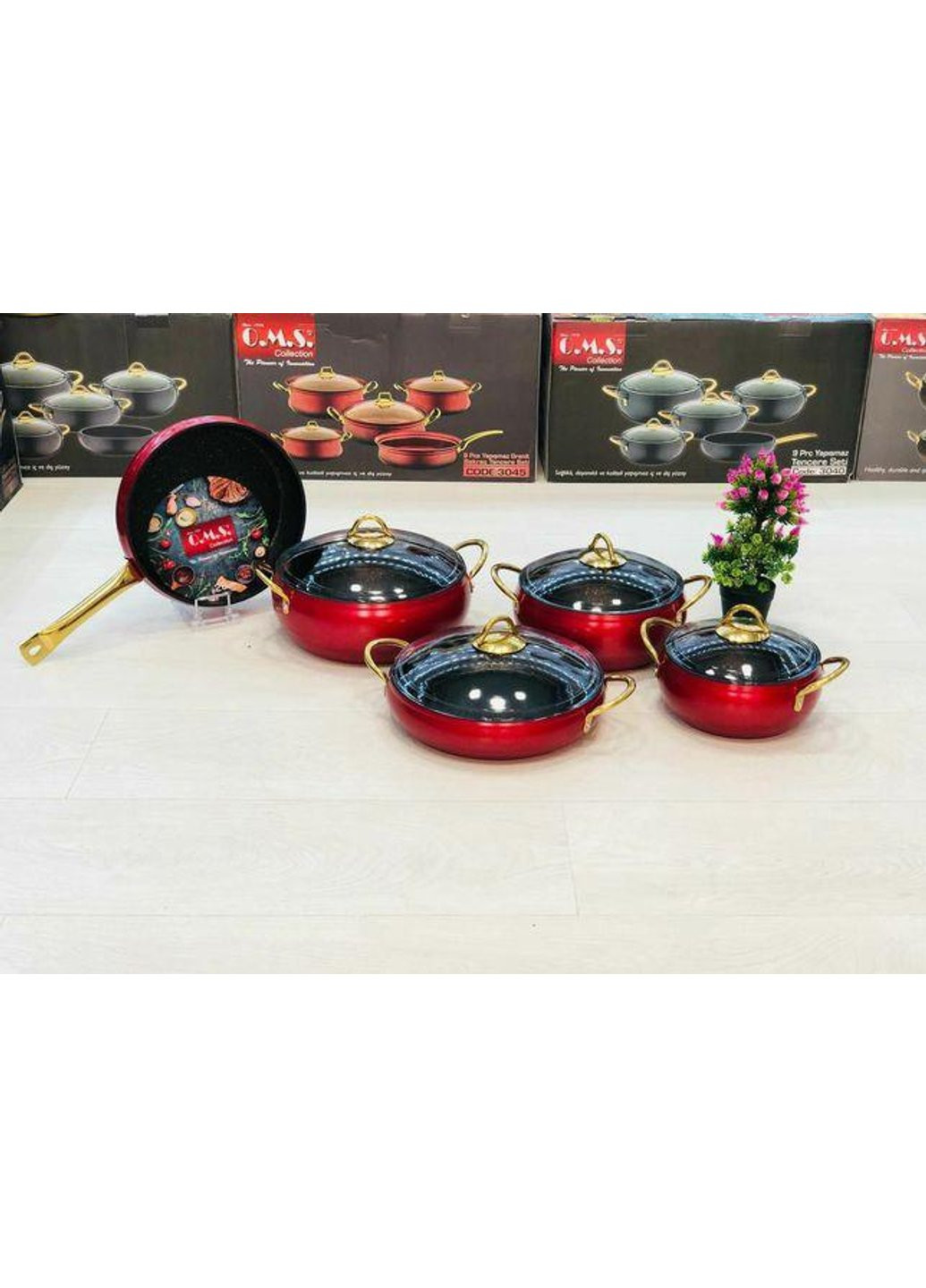 Набір посуду 3040-Red 9 предметів червоний OMS (254651320)