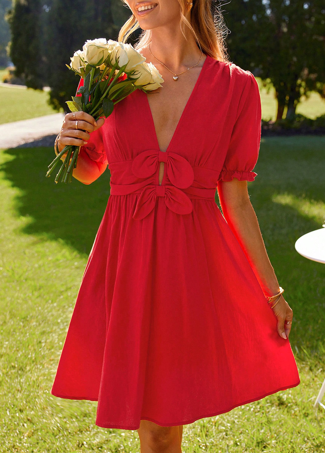 Красное кэжуал платье клеш SHEIN однотонное