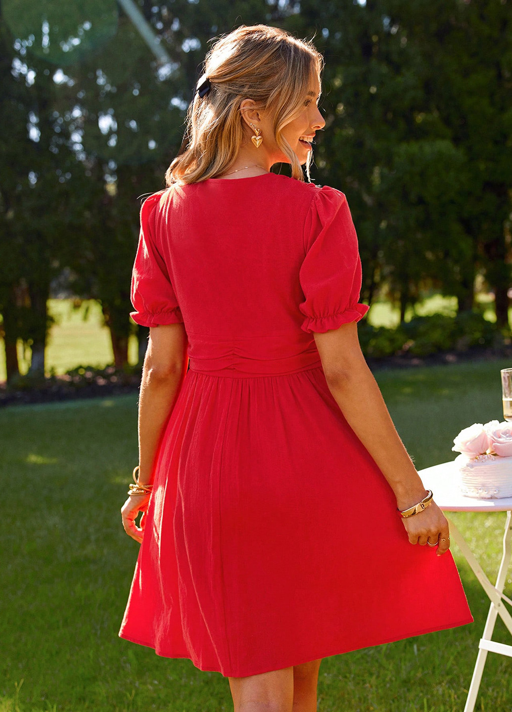 Красное кэжуал платье клеш SHEIN однотонное