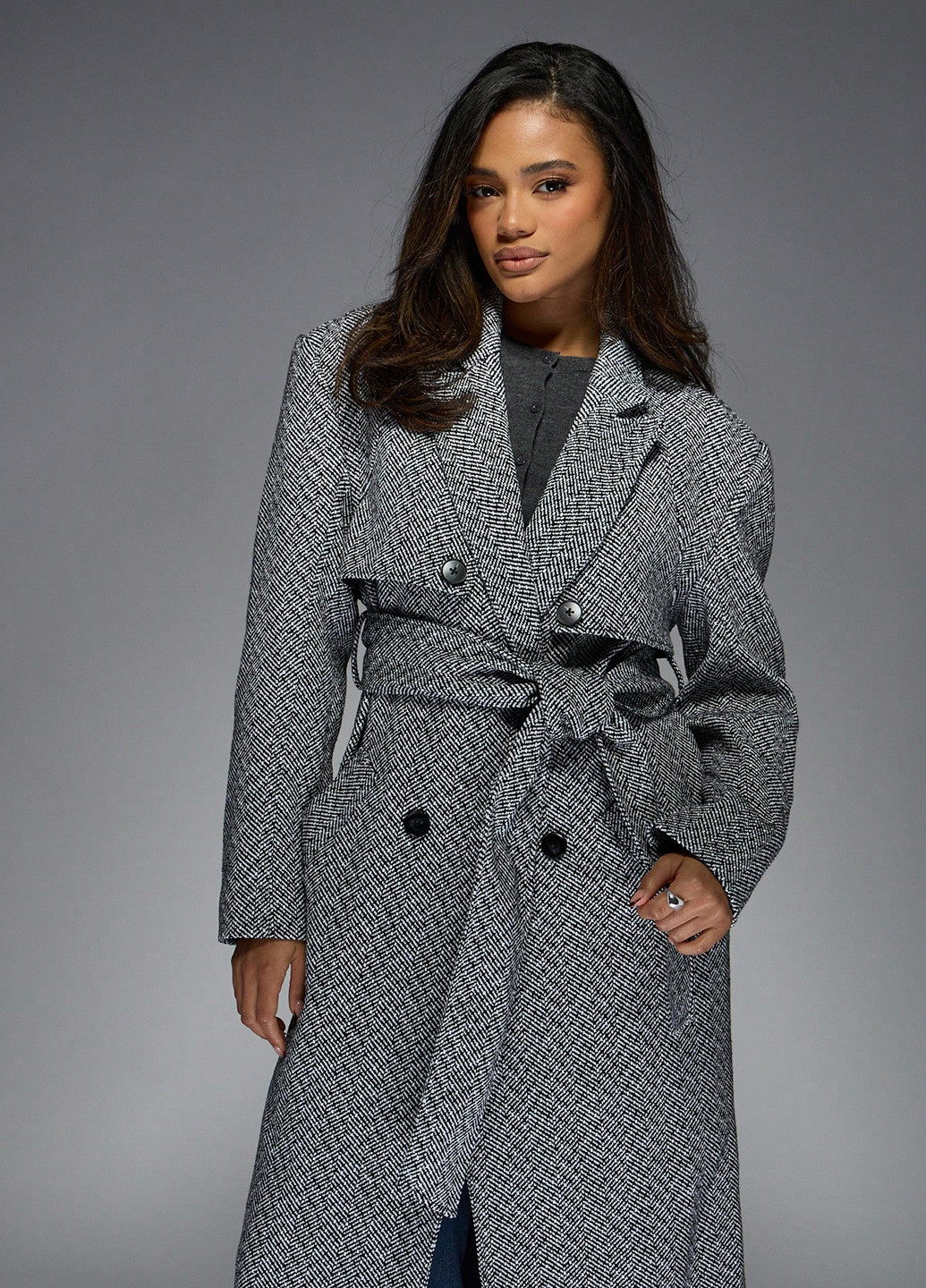 Чорно-білий демісезонне Пальто двобортне SHEIN