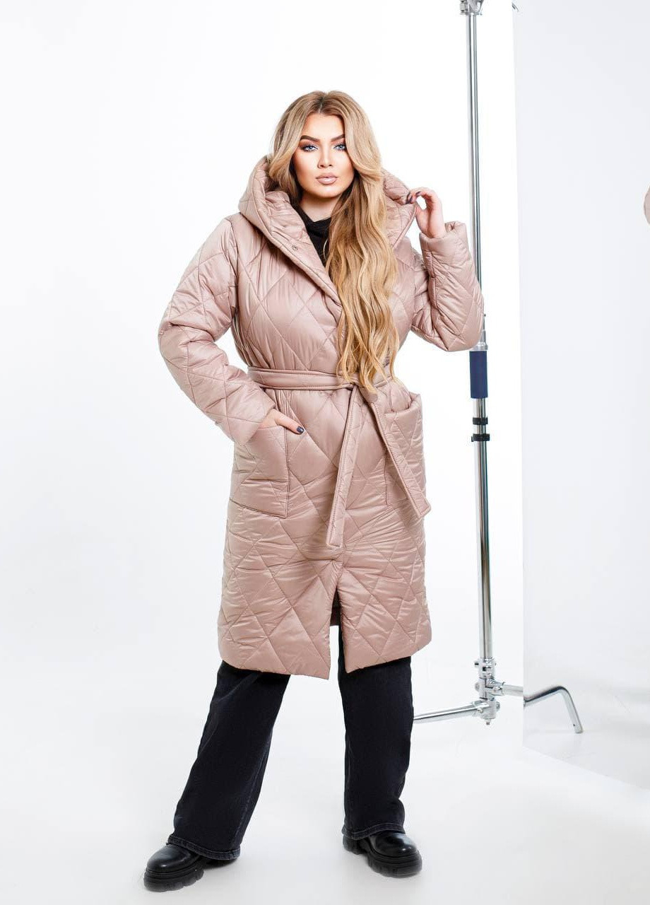 Темно-бежевая женская стеганная куртка под пояс бежевого цвета р.46/48 354239 New Trend