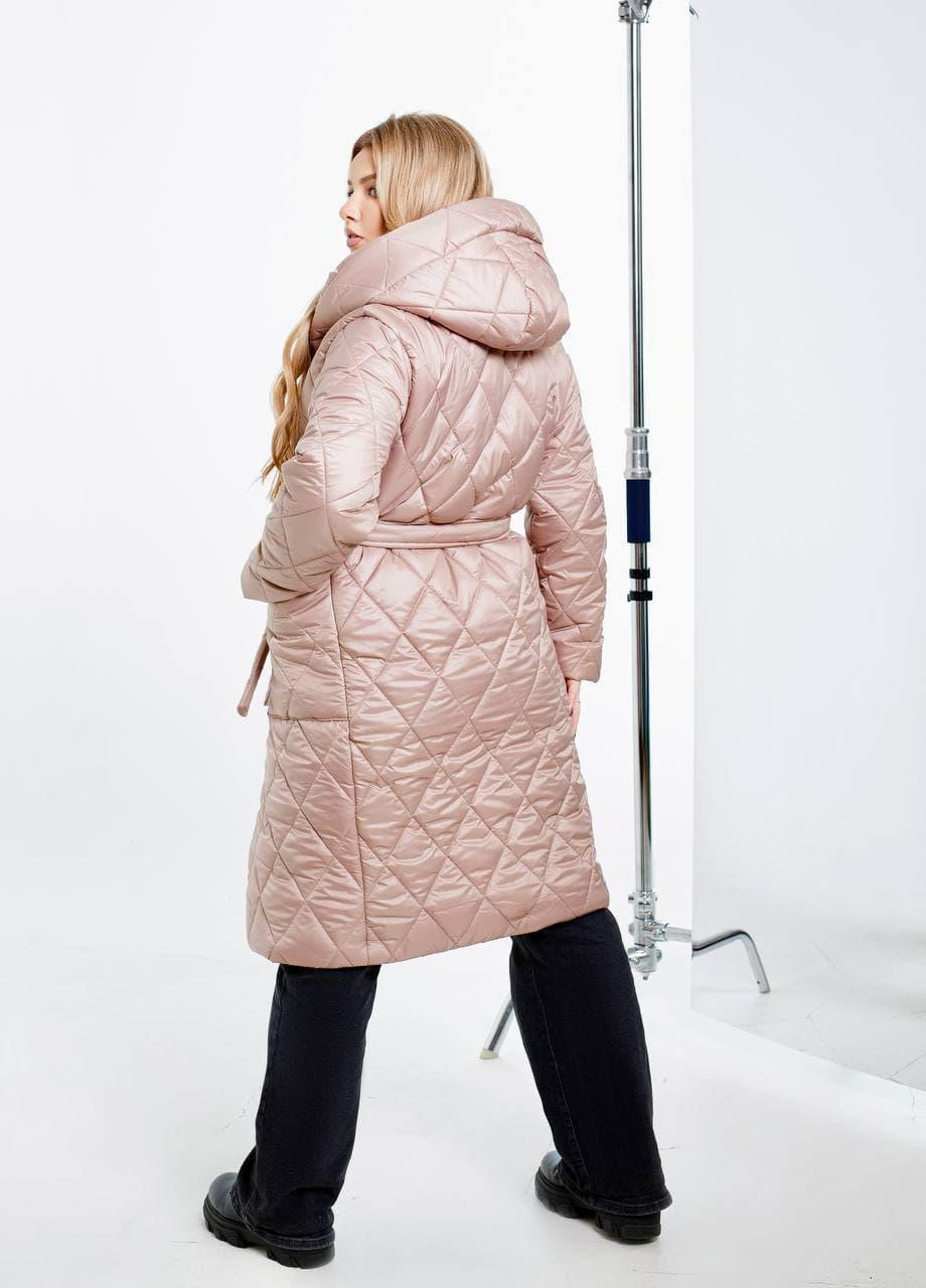 Темно-бежевая женская стеганная куртка под пояс бежевого цвета р.46/48 354239 New Trend