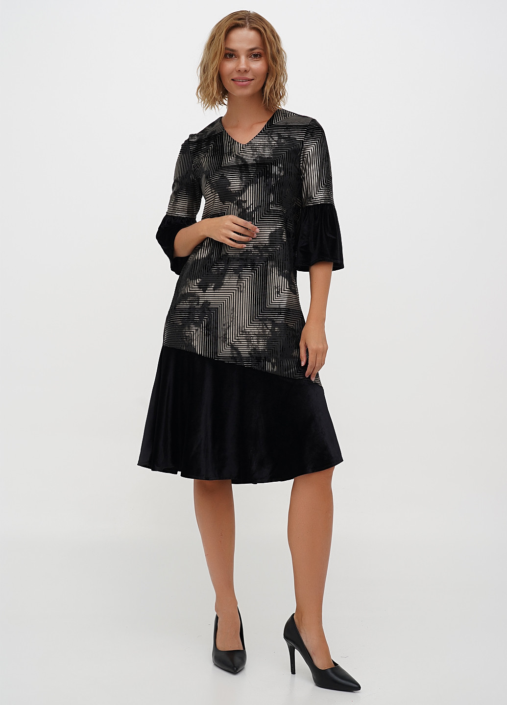 Бронзовое кэжуал платье Sassofono в полоску