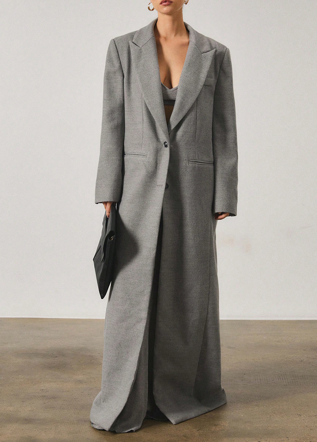 Серое демисезонное Пальто однобортное SHEIN