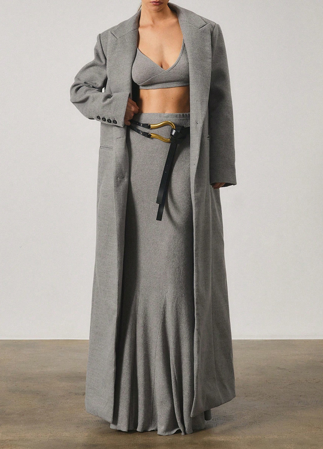 Серое демисезонное Пальто однобортное SHEIN