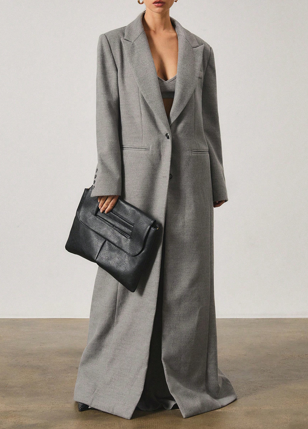 Серое демисезонное Пальто однобортное SHEIN