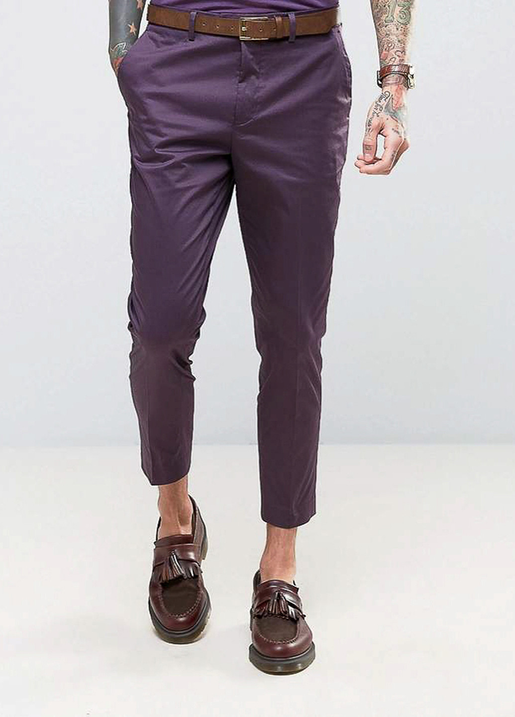 Фиолетовые кэжуал демисезонные укороченные, зауженные брюки Devils Advocate