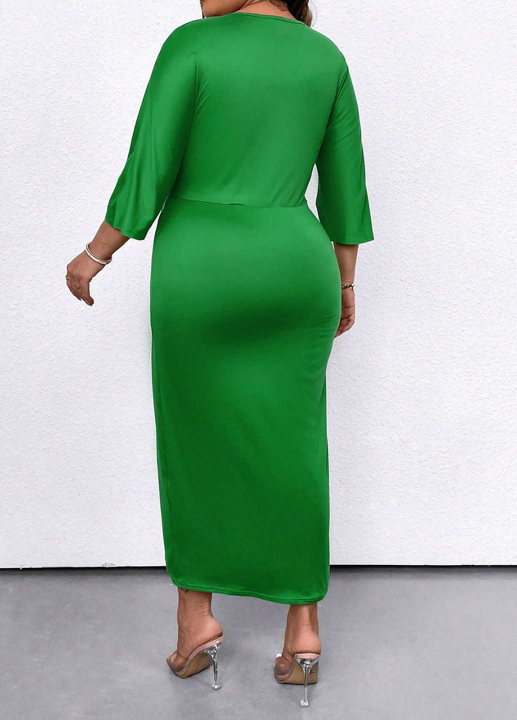 Изумрудное кэжуал платье на запах SHEIN однотонное