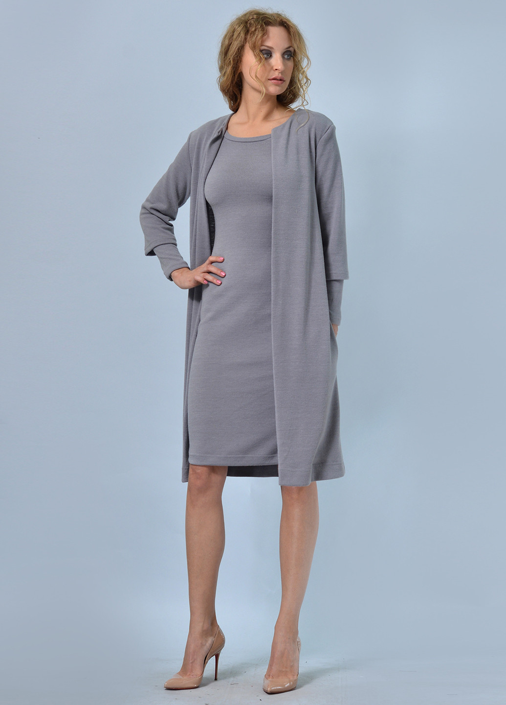 Сірий демісезонний комплект (сукня, кардиган) Lila Kass