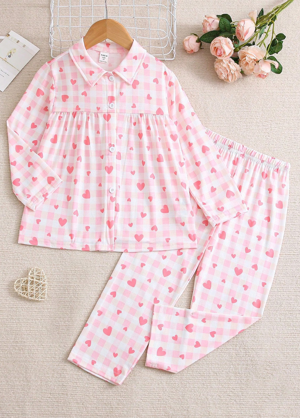 Розовая всесезон пижама (рубашка, брюки) рубашка + брюки SHEIN