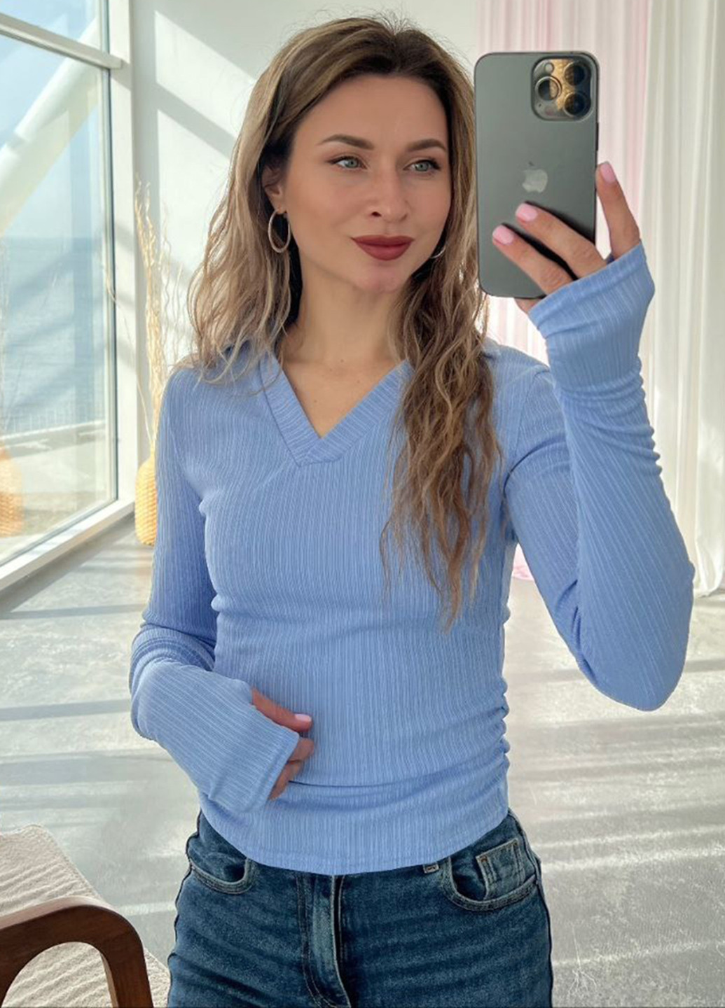 Голубой женская футболка-поло No Brand однотонная