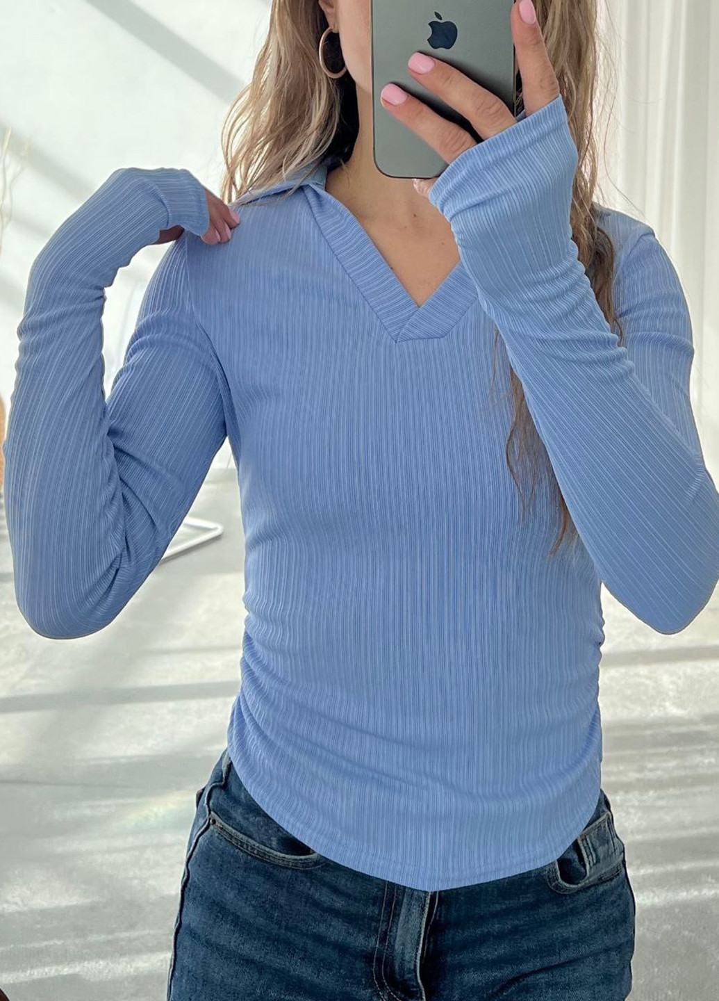 Голубой женская футболка-поло No Brand однотонная