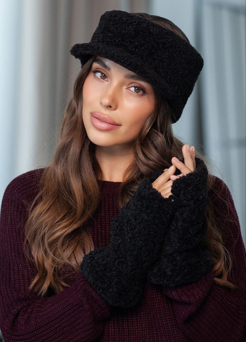 Комплект (пов'язка з козирком, мітенки) No Brand (365960168)