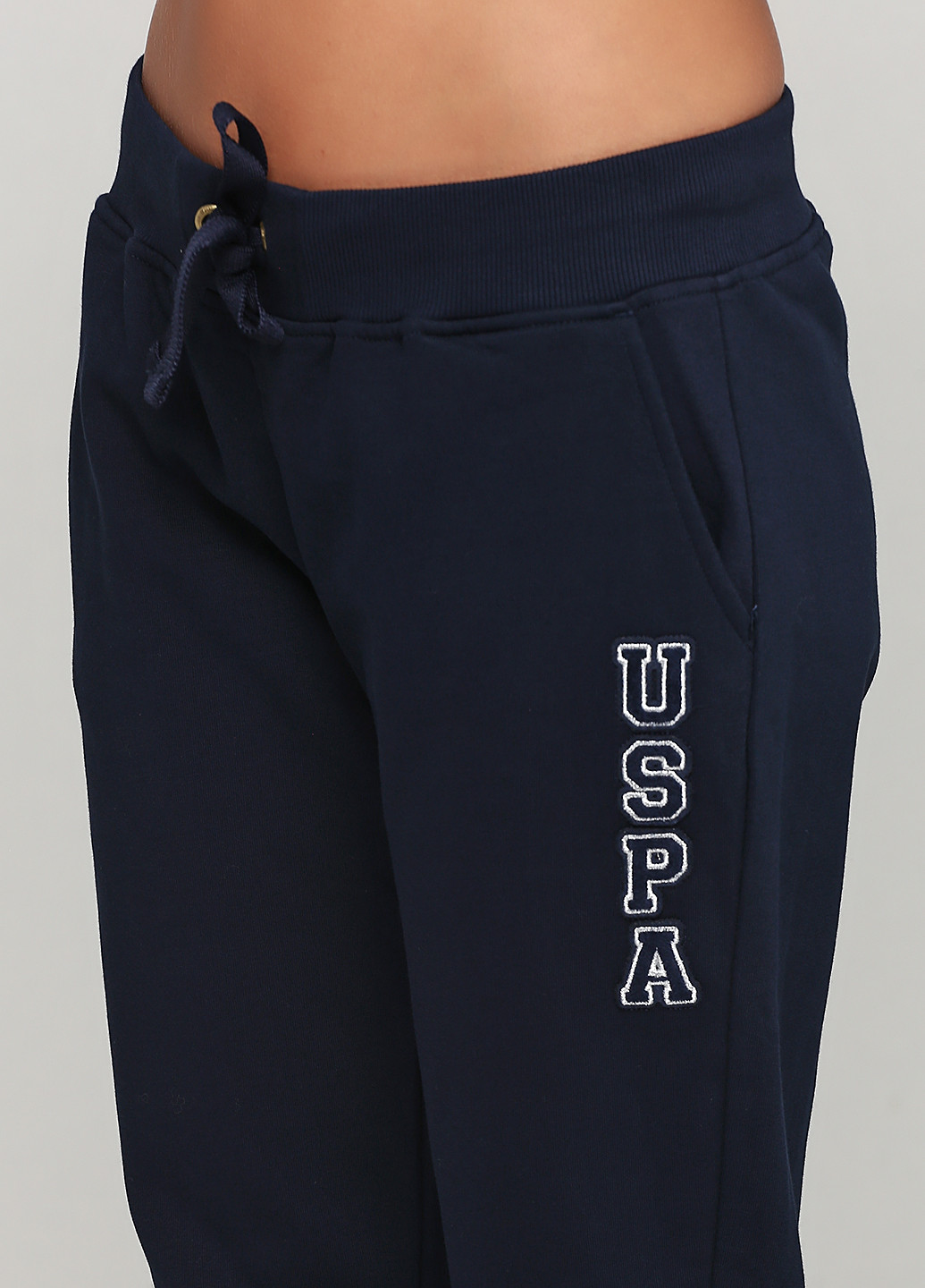 Костюм (худи, брюки) U.S. Polo Assn. с длинным рукавом, брючный однотонный синий кэжуал хлопок