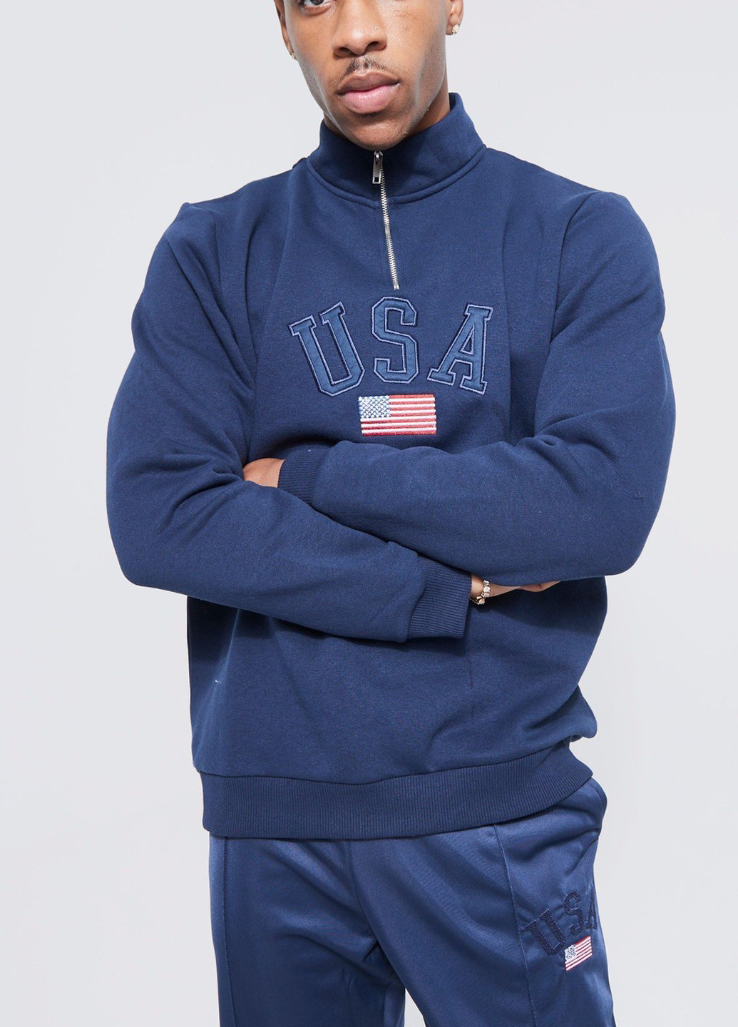 Синие спортивные демисезонные зауженные брюки Boohoo