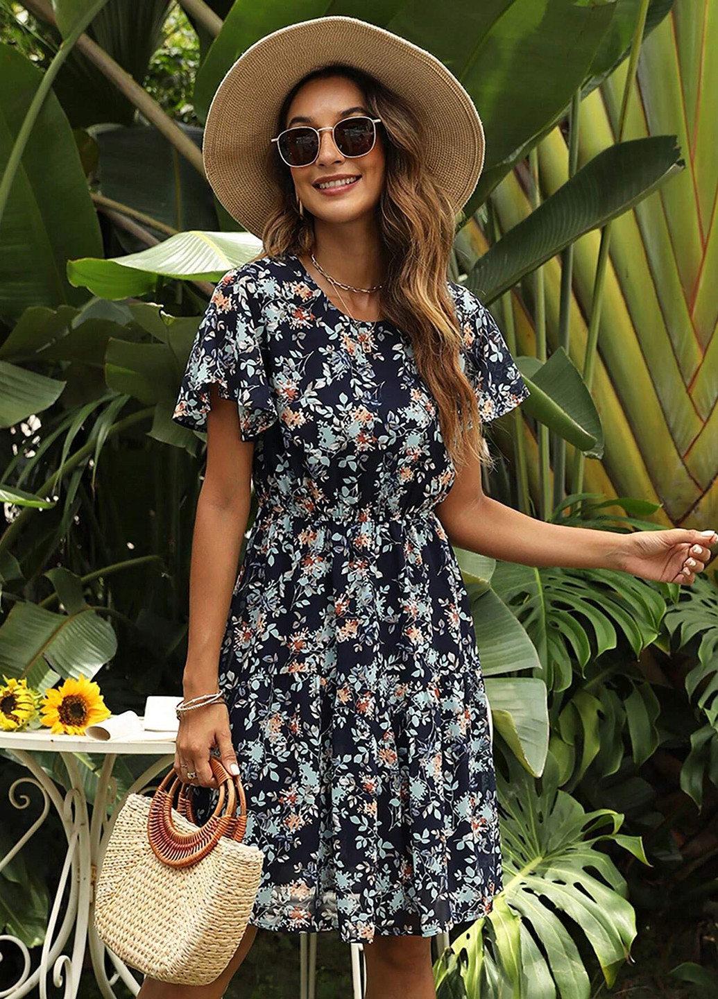 Комбінована кежуал сукня кльош SHEIN з квітковим принтом