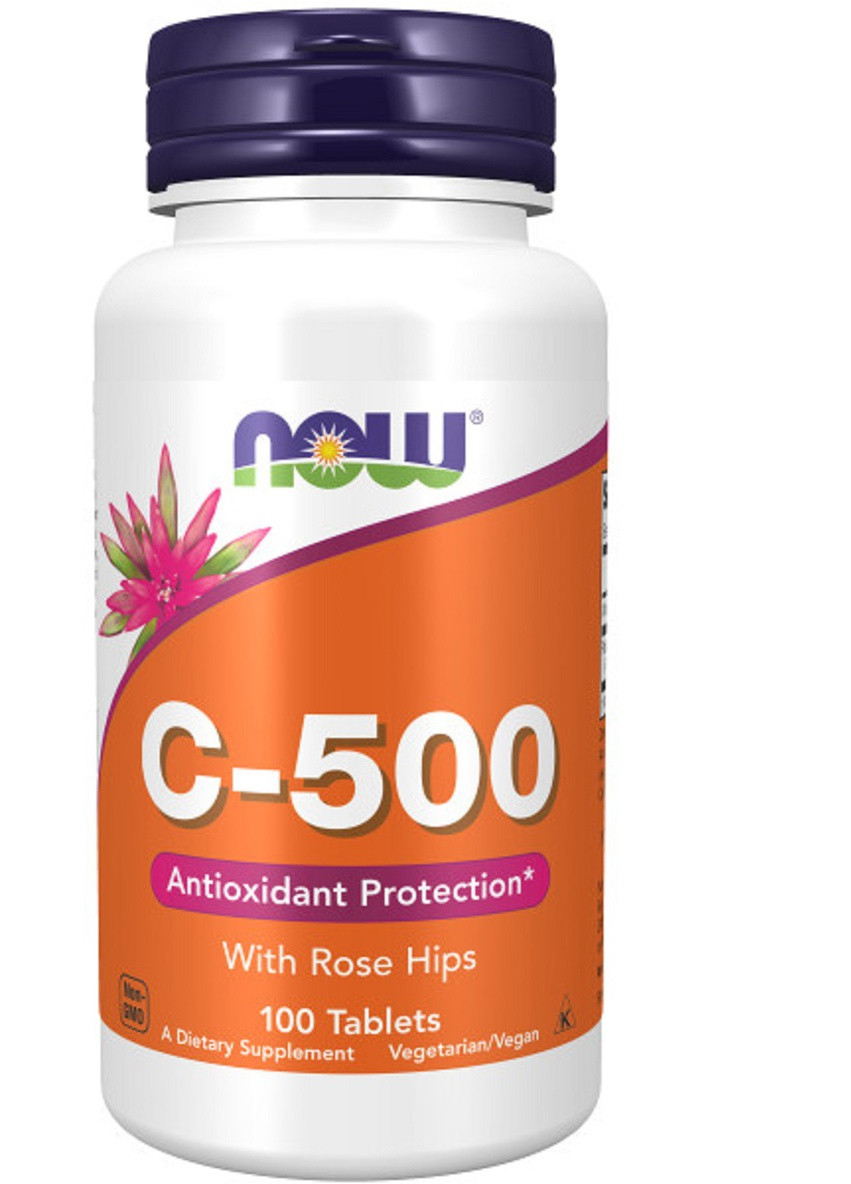 Вітамін C-500 з шипшиною, With Rose Hips,, 100 таблеток Now Foods (228292431)