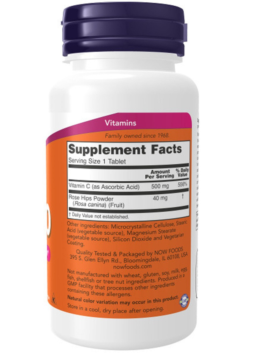 Витамин C-500 с шиповником, With Rose Hips,, 100 таблеток Now Foods (228292431)
