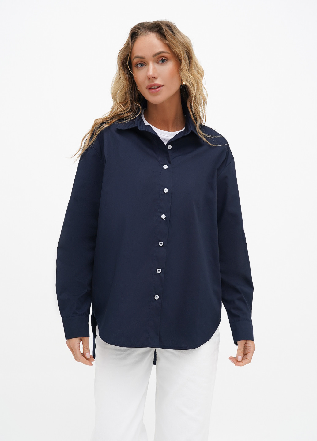Темно-синяя кэжуал рубашка однотонная KASTA design