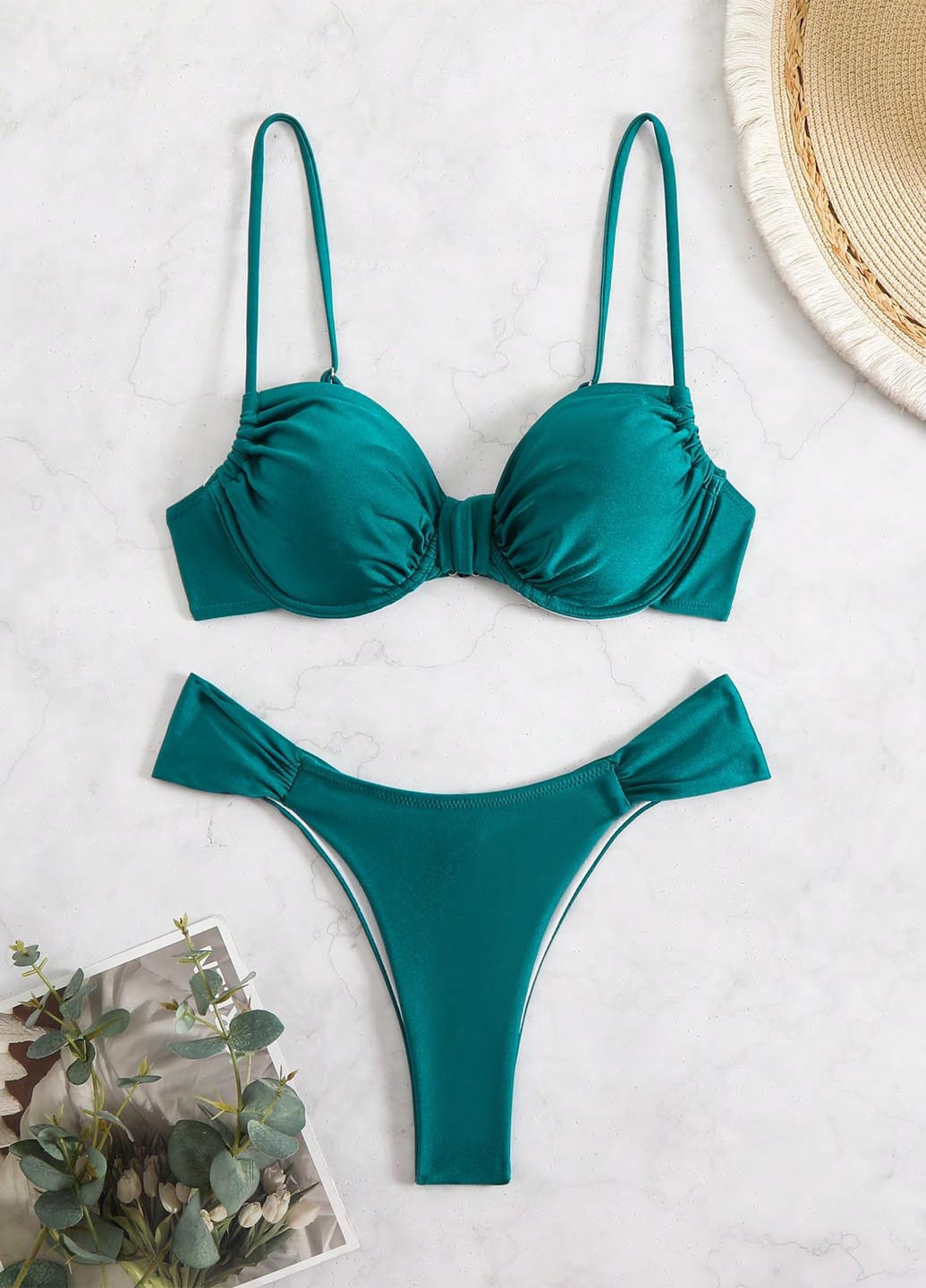 Темно-зелений літній купальник (ліф, трусики) роздільний SHEIN