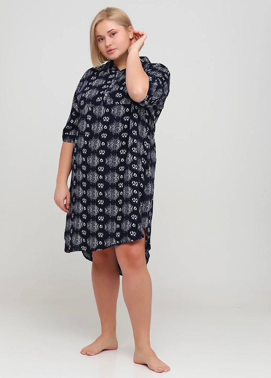 Темно-синя повсякденний сукня сорочка сукня-сорочка IMAJINAL з абстрактним візерунком