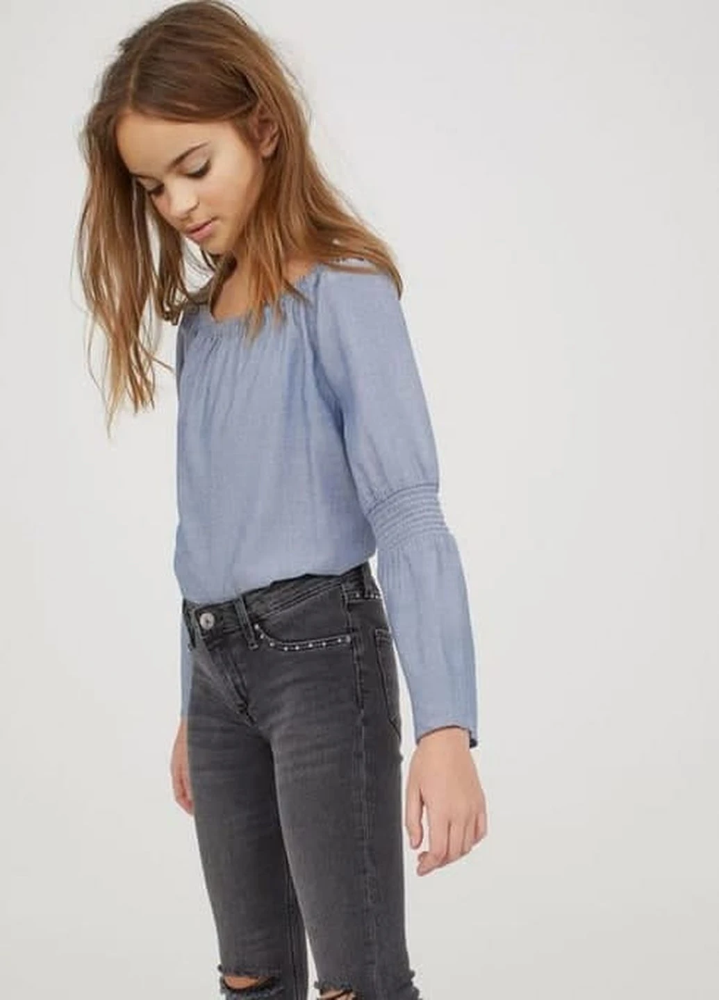 Голубая однотонная блузка H&M демисезонная