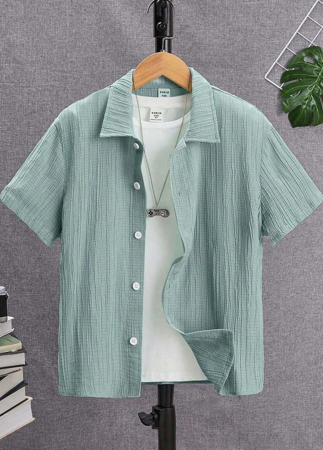Мятная кэжуал рубашка однотонная SHEIN