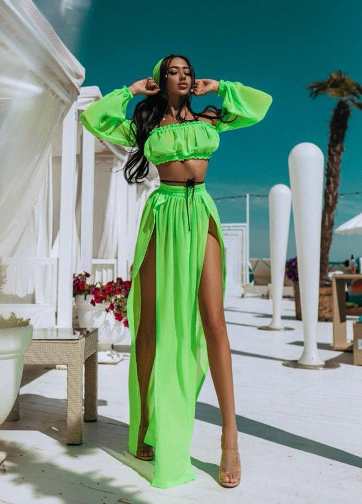 Яркий женский костюм No Brand салатовый пляжный