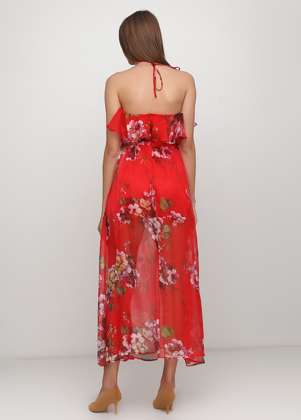 Красное кэжуал платье клеш PrettyLittleThing с цветочным принтом