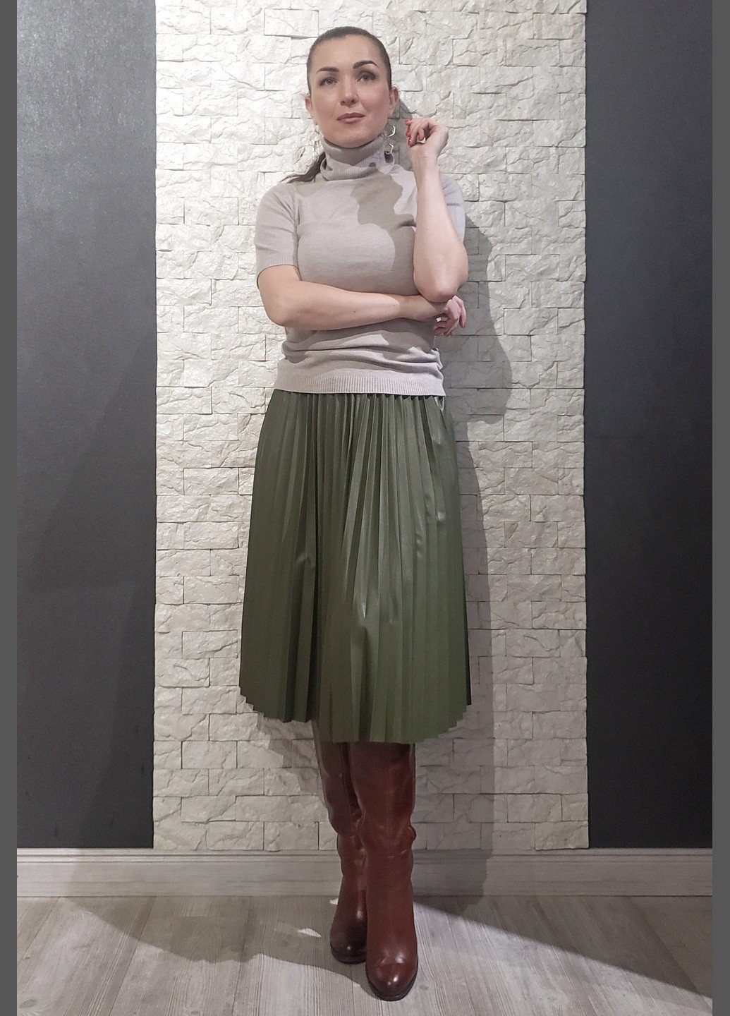 Зеленая кэжуал однотонная юбка di classe а-силуэта (трапеция), плиссе