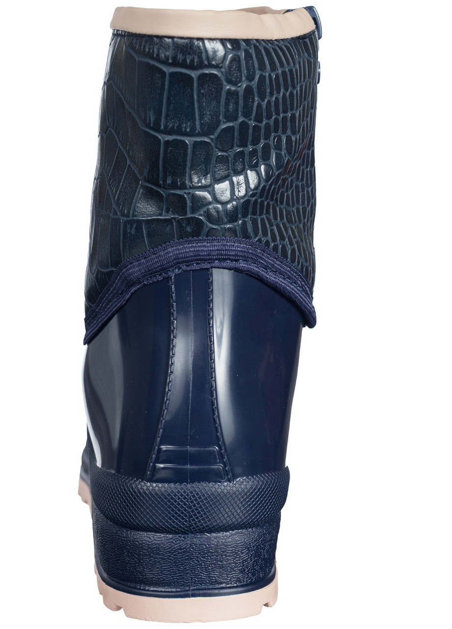 Синие резиновые ботинки полусапожки непромокаемые утепленные флисом по всей длине синие женские W-Shoes