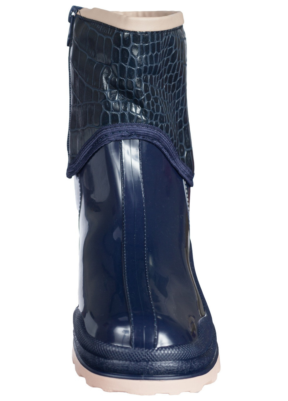 Синие резиновые ботинки полусапожки непромокаемые утепленные флисом по всей длине синие женские W-Shoes