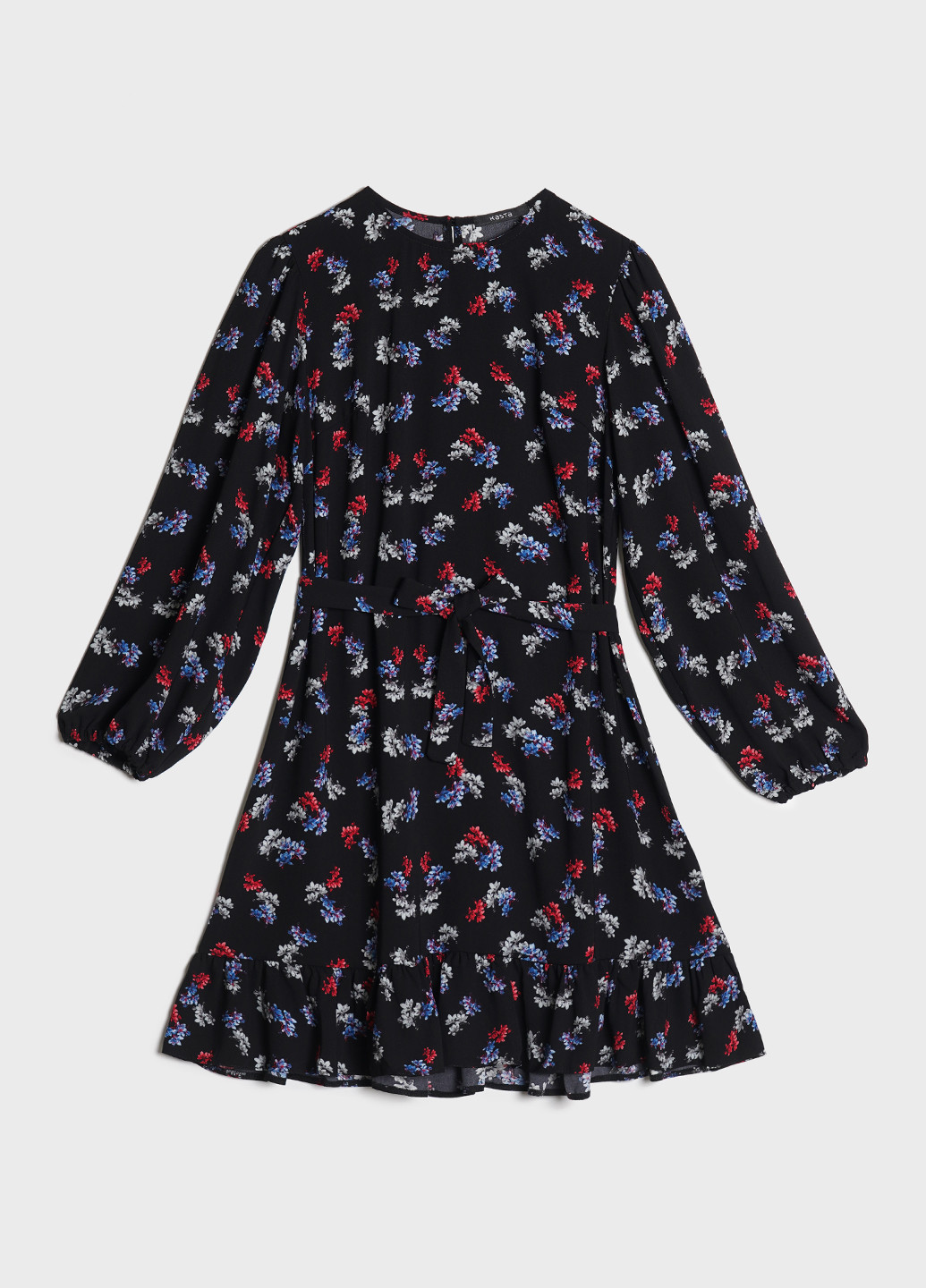 Черное кэжуал платье свободного силуэта с длинным рукавом клеш KASTA design с цветочным принтом