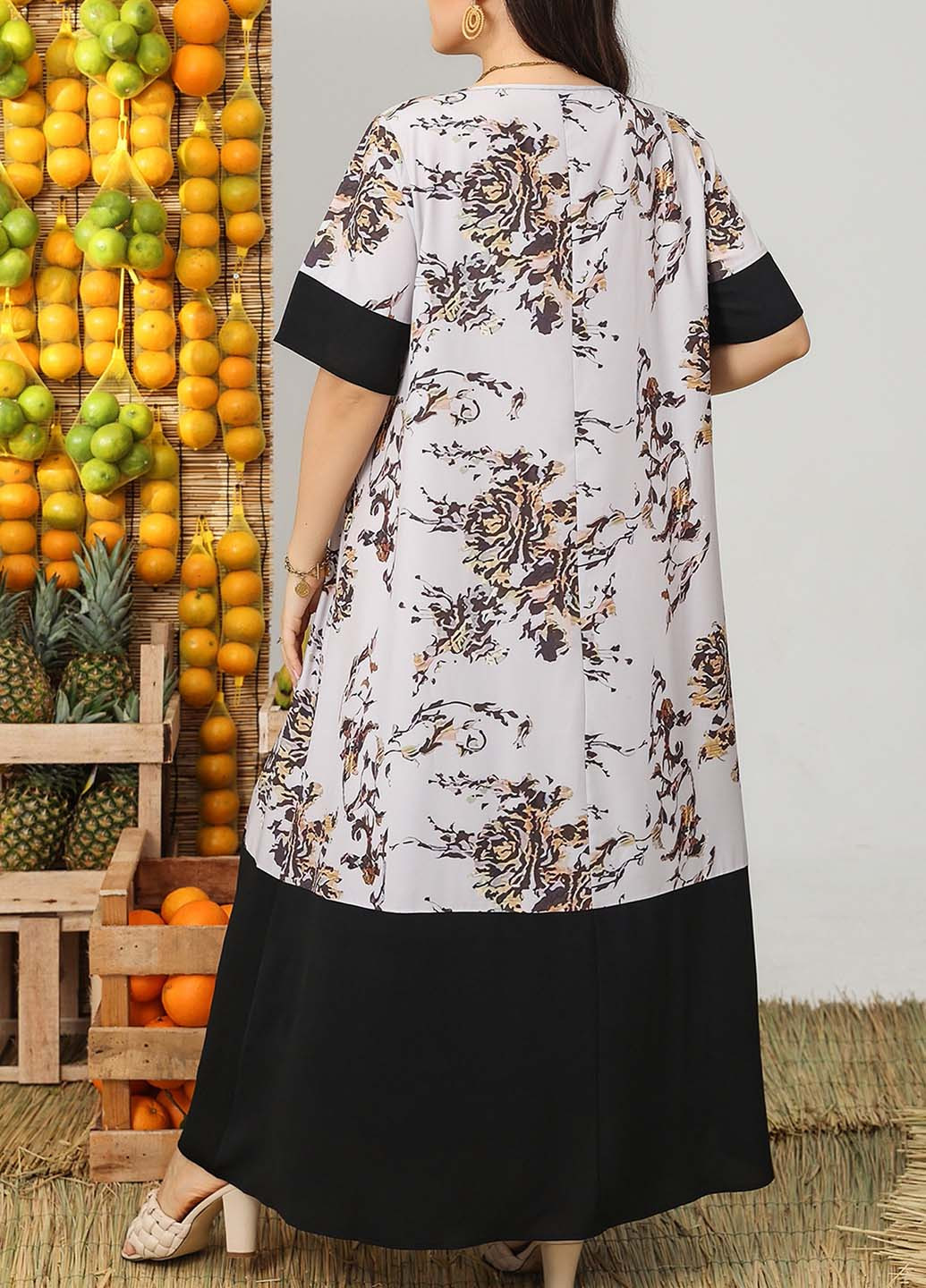 Комбинированное кэжуал платье а-силуэт SHEIN с цветочным принтом