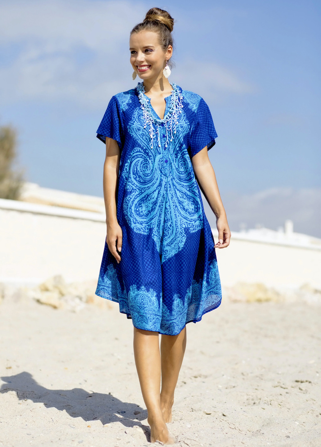 Синее пляжное платье а-силуэт Indiano с орнаментом