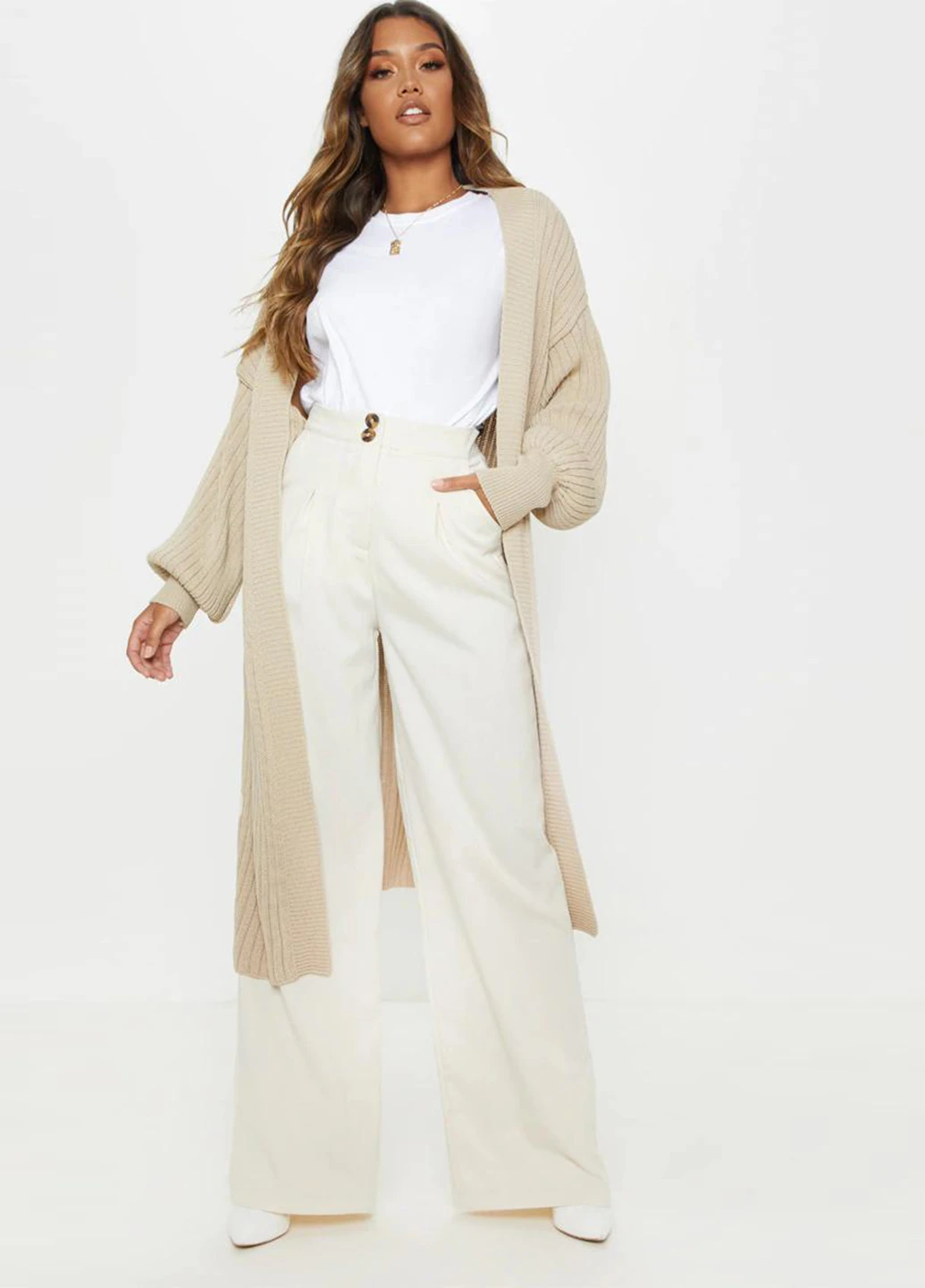 Бежевый демисезонный кардиган PrettyLittleThing