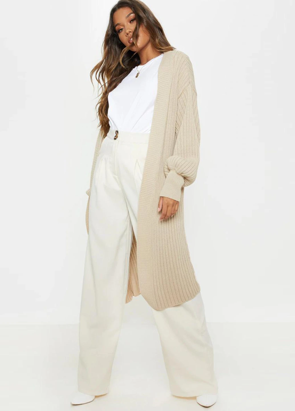 Бежевый демисезонный кардиган PrettyLittleThing