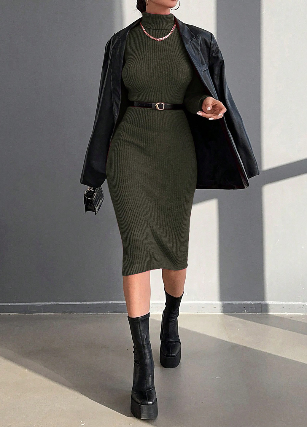 Темно-сіра святковий, кежуал сукня сукня светр, футляр SHEIN однотонна