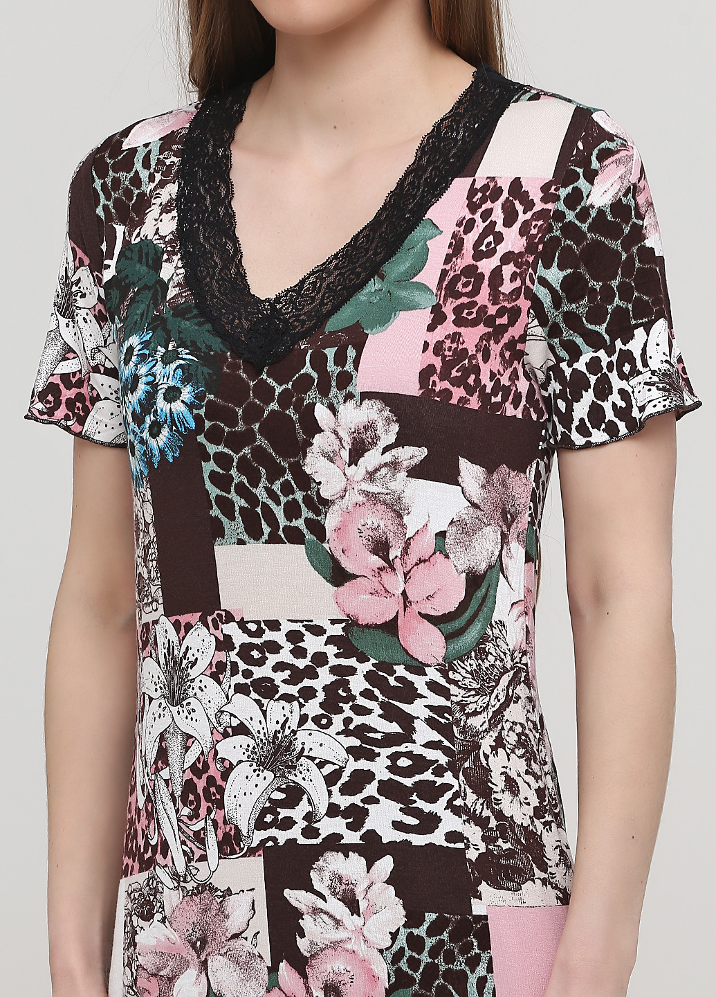 Ночная рубашка Lascana цветочная комбинированная домашняя трикотаж, вискоза