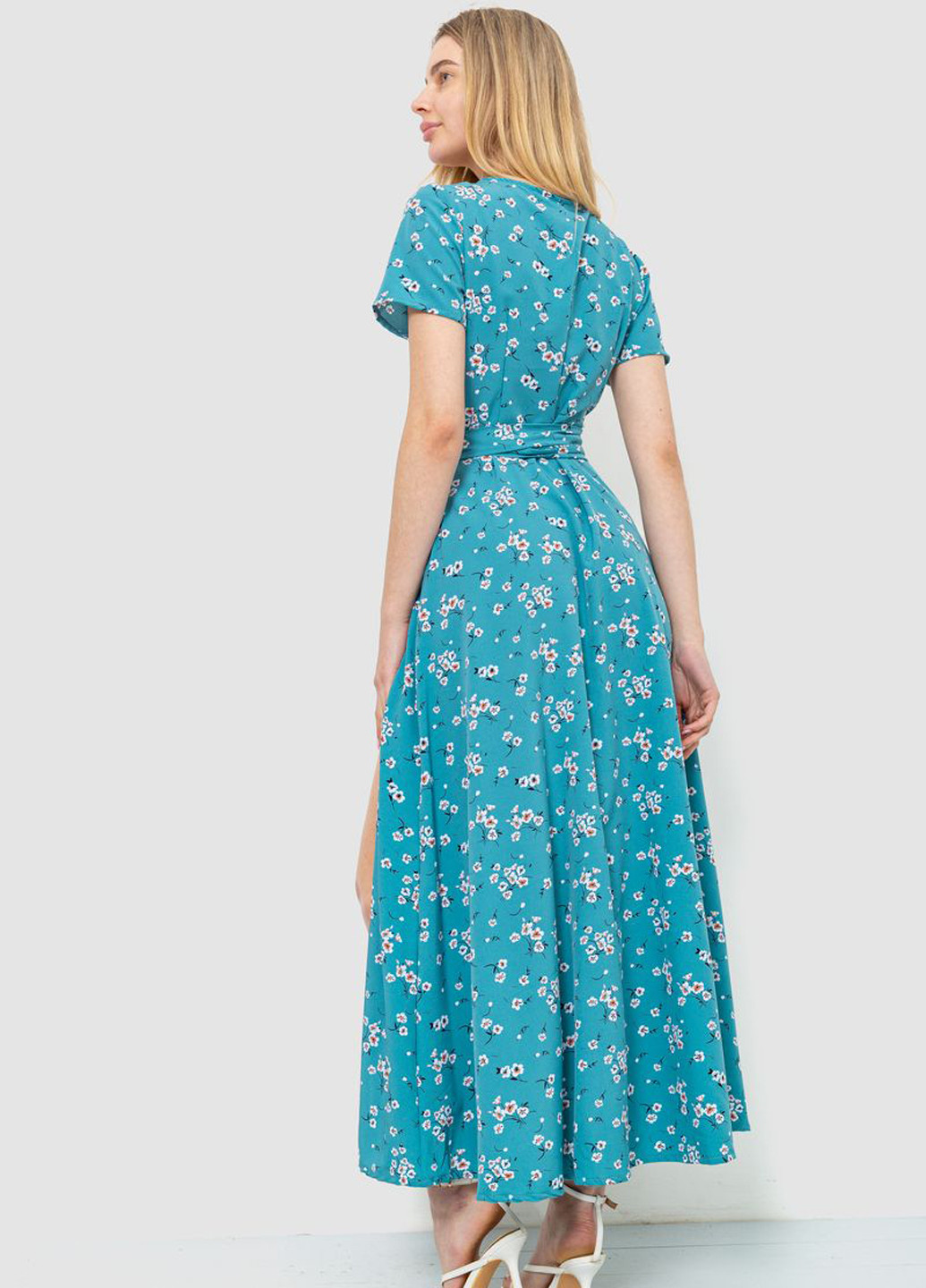 Бирюзовое кэжуал платье на запах Ager с цветочным принтом